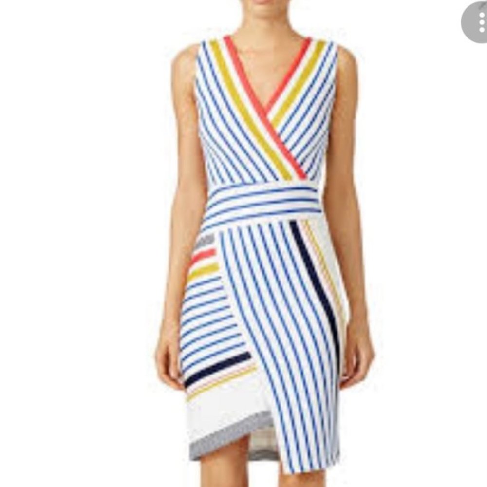 Donna Morgan Stripe Scuba Body-Con Dress with Asymmetrical Hem